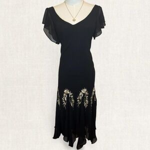 Vintage y2k 2000s black floral beades handkerchief fairy whimsygoth dress